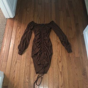 Brown ruched mini dress